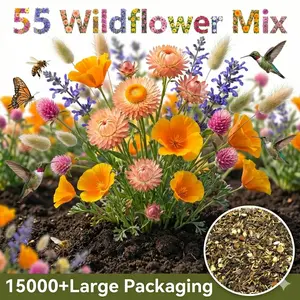 15000 Wildflower Seeds Mix - 55 Varieties for Sun and Shade, Native Meadow Garden Seed Packet