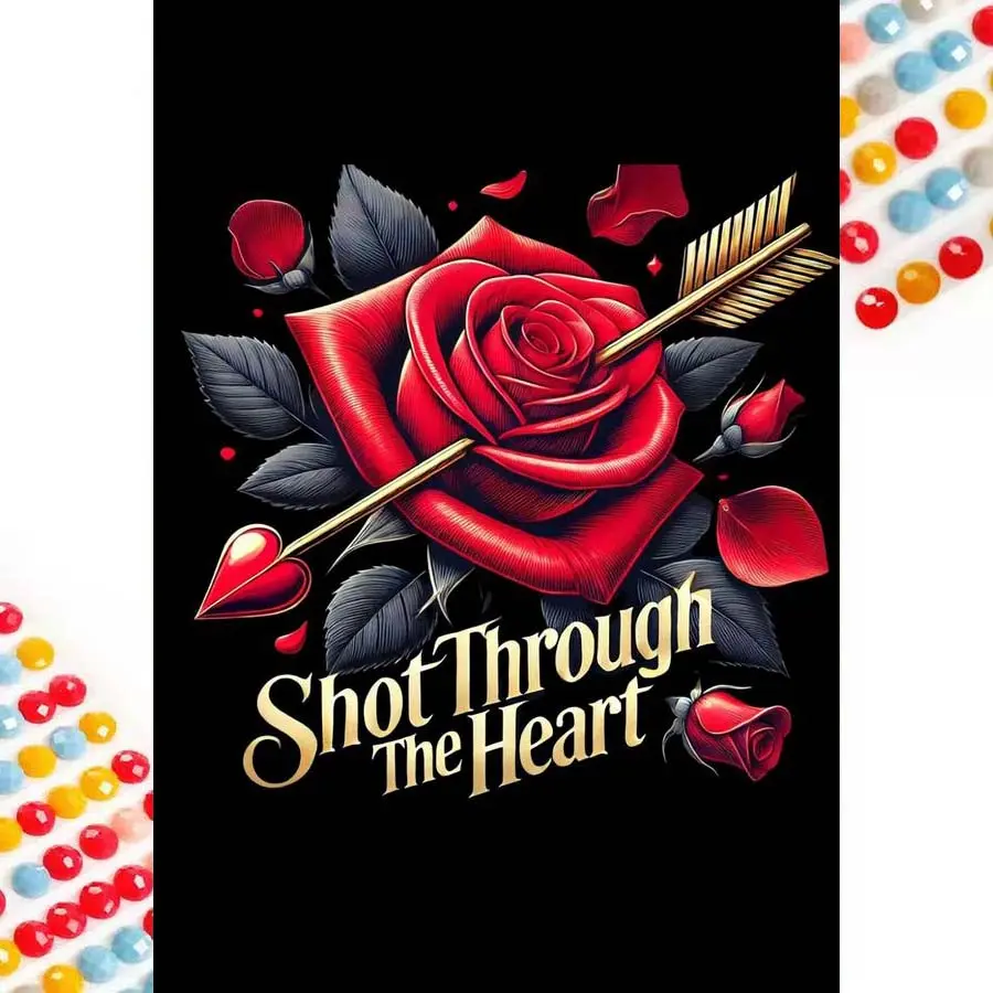 5D DIY Full Drill Round Diamond Painting - Diamond Painting Kit Rose Arrow Mosaic Canvas DIY Wall Art, Home Wall Decoration