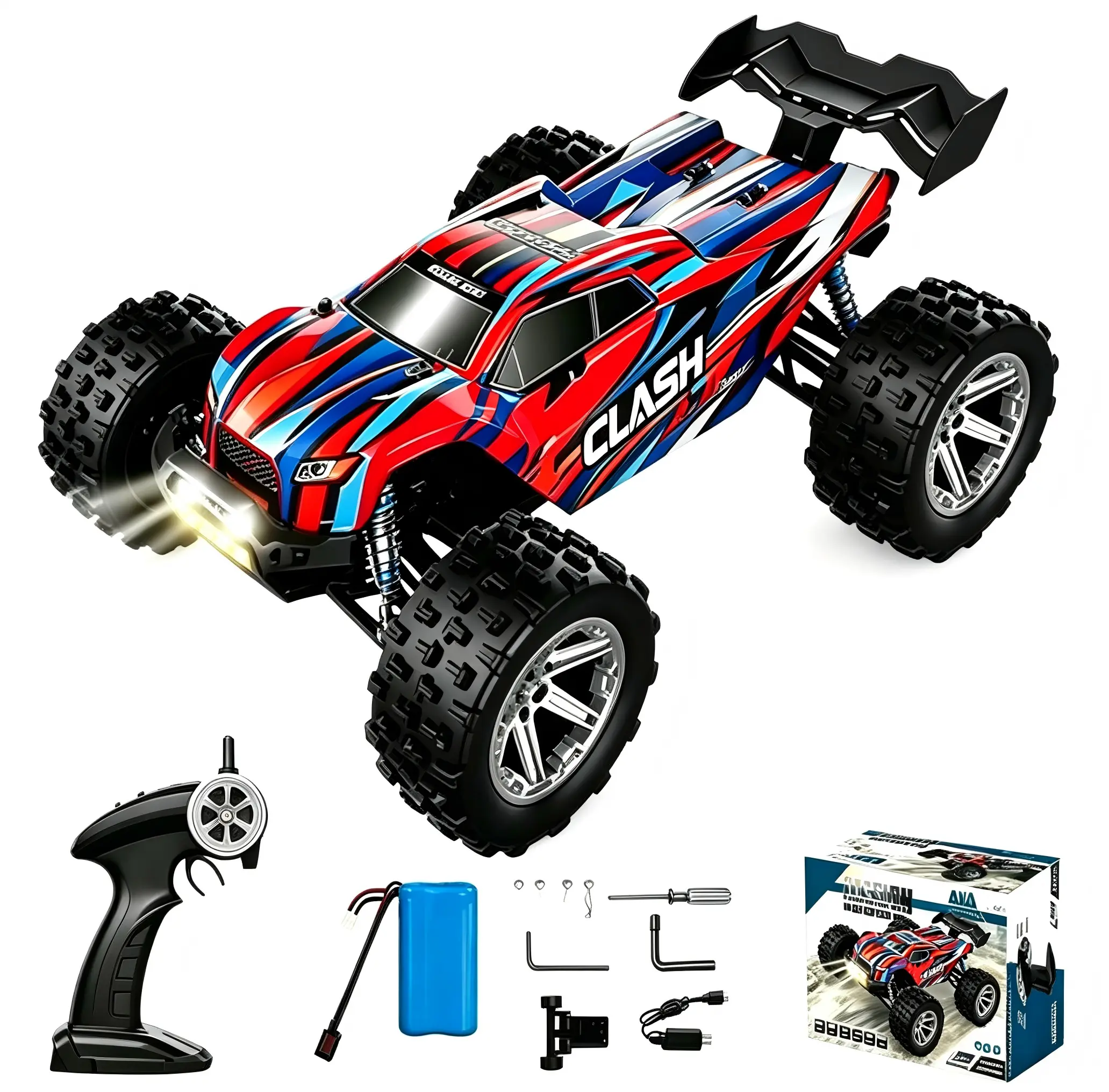 Clash Brushless RC Truck - Full Scale 4WD Off-Road Remote Control Truck, Fast RC Car with LED Front Lights, 1 Rechargeable Battery, High-Speed Drift Vehicle, Perfect Birthday Gift for 8+ Year Old Kids, Remote Control Trucks