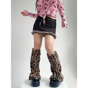 Leopard Fuzzy Leg Warmers Fur Long Boot Cuffs Cover Y2K Goth Socks