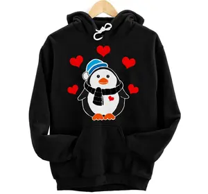 Penguin Shirt Penguin Decor Emperor Red Heart Winter Love Pullover Hoodie