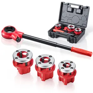 【Summervibes】VEVOR Ratchet Pipe Threader Kit with 3 Dies, 1/2" BSPT, 3/4" BSPT, 1" BSPT Manual Ratcheting Pipe Threading Tool, Portable Pipes Threader Set with Toolbox for Plumbing Installation & Repair