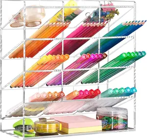 Acrylic Vertical Marker Organizer for 150 Markers with 13 Compartments, Clear Angled Pen & Pencil Holder, Large Desk Stationery & Art Supply Storage for Office & School (10.2 x 9.8 x 4 Inch)