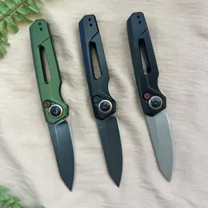 Folding Knife Drop Point Black Stonewashed  Blade Black Aluminum Handle