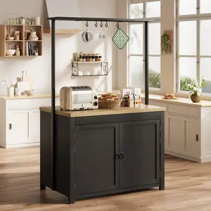42″ Heavy‑Duty Kitchen Island, Multi‑Functional Storage Cart, Wood Bakers Rack w/ 30mm Countertop/ 3‑Tier Shelves/ 5 Hooks & 400 lb Cap for Small Spaces