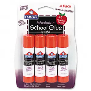 Elmers  Washable School Glue Sticks Purple .24oz Repositionable Stick 4/pk