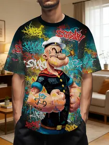Street graffiti streetwear trendy casual 3D digital printed T-shirt, crew neck short sleeve casual versatile sports menswear men's wear, perfect for daily wear and an ideal holiday gift for men