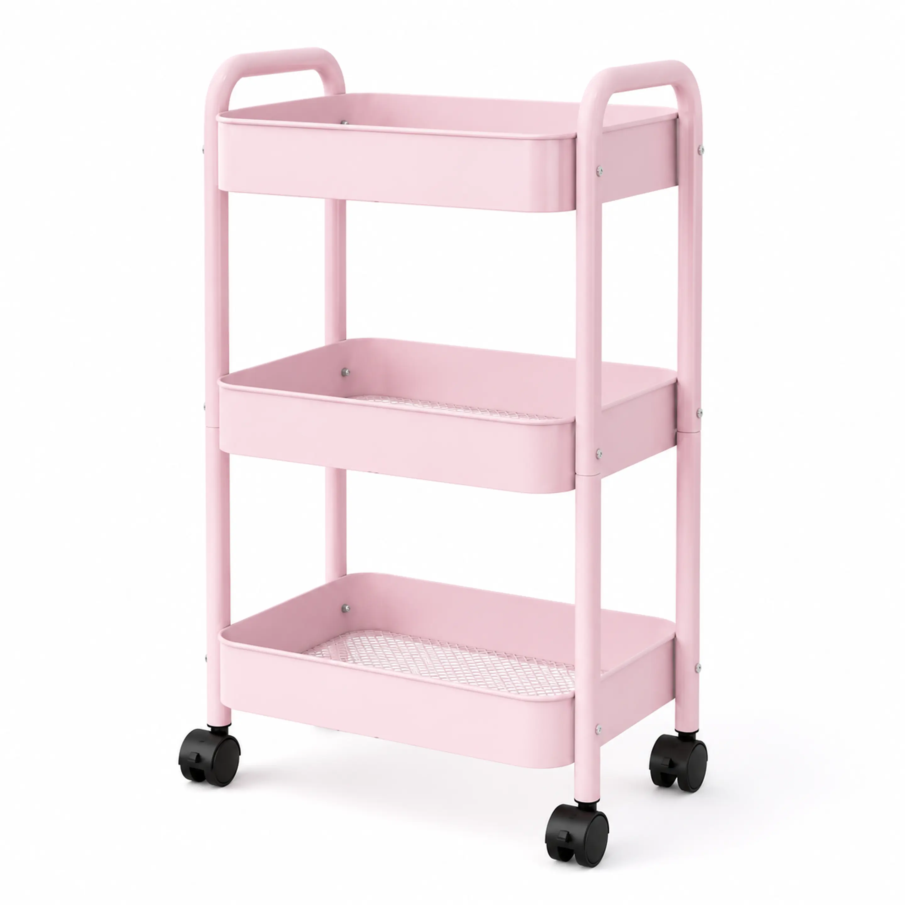 Rolling Utility Cart with Wheels & Side Hooks - 3 Tier Metal Storage Organizer for Small Spaces, Dorm Room, Bathroom & Kitchen, Mobile Trolley for Beauty Products, Towels & Snacks