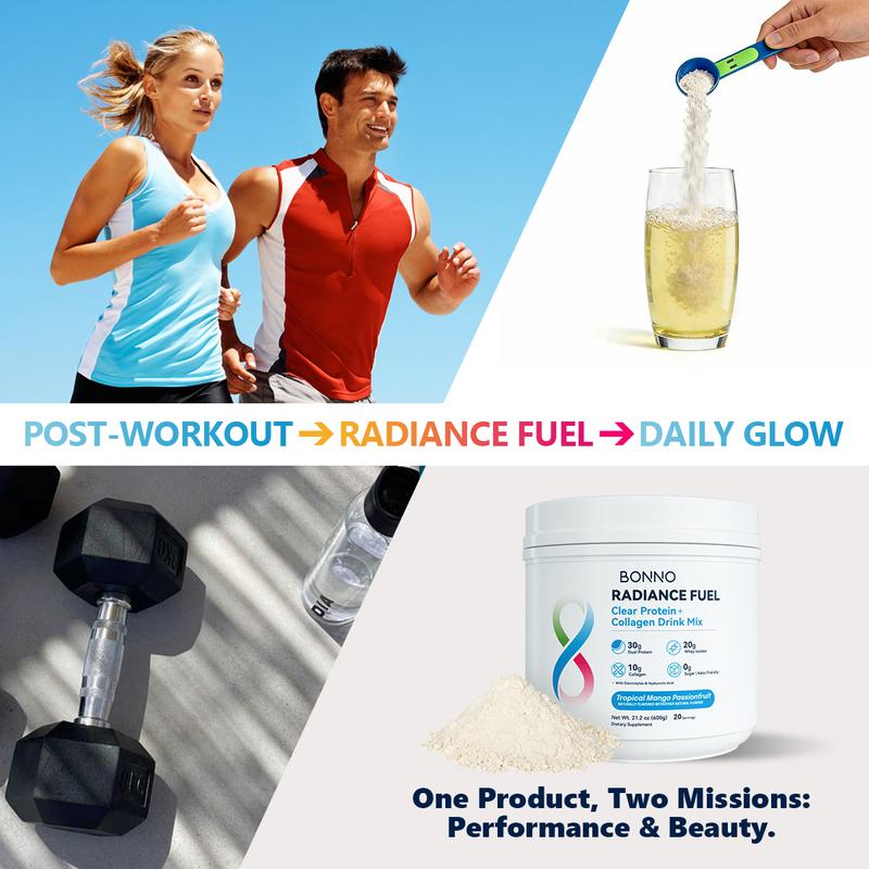 Bonno | Women's Protein Powder with 20g Clear Whey & 10g Collagen for Fitness & Radiance, colageno para mujeres Delicious Tropical Fruit Blend, 20 Servings Powder Zero Sugar