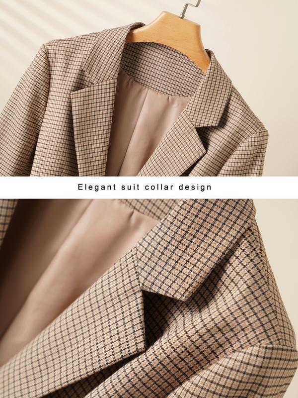 Women's Plaid Lapel Blazer Jacket, Spring & Fall Fashion Long Sleeve Office Wear, Casual Elegant Outerwear for Women, Business Attire Clothes