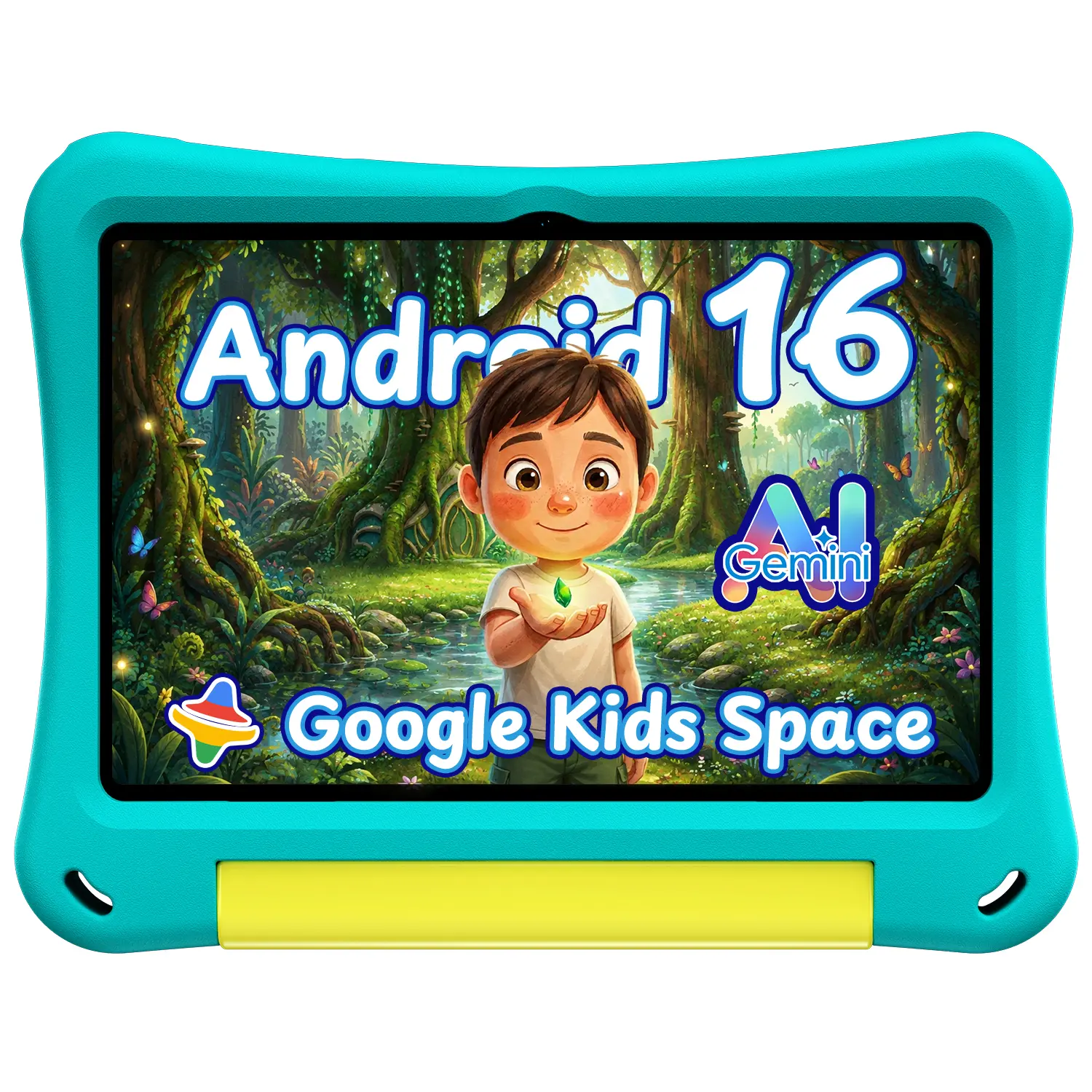 10-Inch Kids Tablet, Android 16 Touchscreen Tablet with HD Display, 4GB RAM + 12GB Virtual Memory, 32GB Storage, 1TB Expandable, Wi-Fi 6, Bluetooth 5.4, Dual Cameras, 6000mAh Battery, Parental Controls, Teal EVA Case, Ideal Birthday Gift