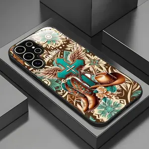 Western cowboy cross element retro style tempered glass black new phone case for 25/S24/S24FE/S24Plus/S24Ultra/S23/S23FE/S23+/S23Ultra/S22/S22+/S22Ultra/S21/S21+/S21Ultra/S20/S20+/S20FE/S20Ultra/A72/A55/A54/A53/A52/A52s/A51/A34/A15/A14/A13/A12/A05s simple