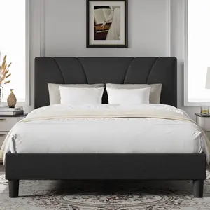 Bed Frame Upholstered Platform Full/Queen/King Bed Frame with Adjustable Headboard, Strong Weight Capacity, No Box Spring Needed, Easy Assembly