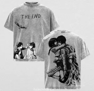 Eren x Mikasa Shirt, A tragic end, an undying love Tee, Heavy Cotton Unisex Anime Graphic, AOT Shirt,Double Printed Vintage Washed Tee Unisex Oversize Anime Manga Washed Heavyweight Cotton T-shirt, Gift For Anime Fan, Anime Lover