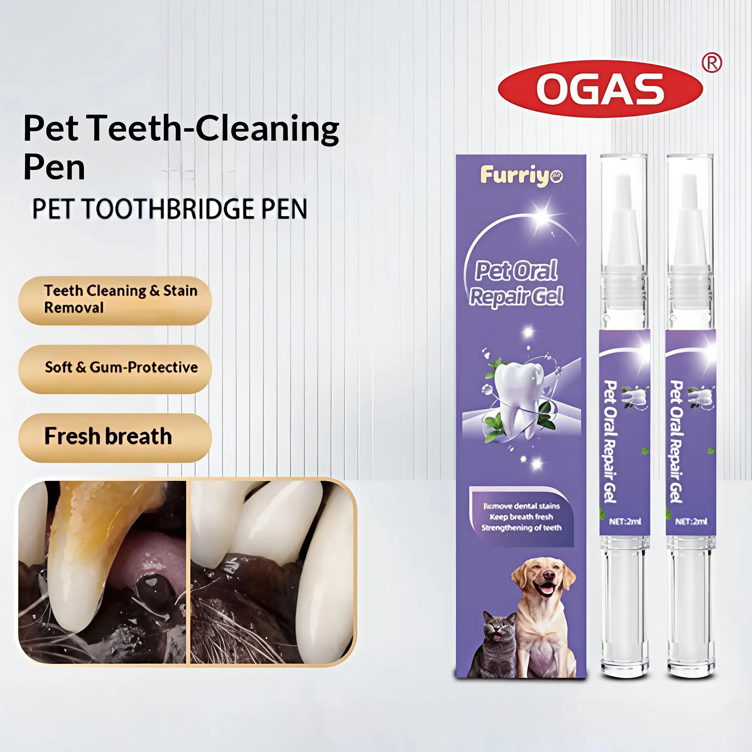 Pet Dental Brush Pen, Dog Tartar Remover, Dual Function Pet Toothpaste & Brush, Oral Care Tool, Fresh Breath, Easy to Use  Cat & Dog Friendly