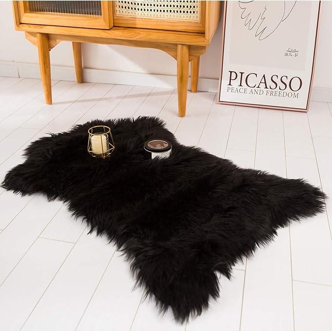 Fake Fur Area Rugs 2-Piece Set, 2x3 Ft Machine-Made Solid Plush Fluffy Rugs, Indoor Use Glam Look Decor for Multiple Key Rooms