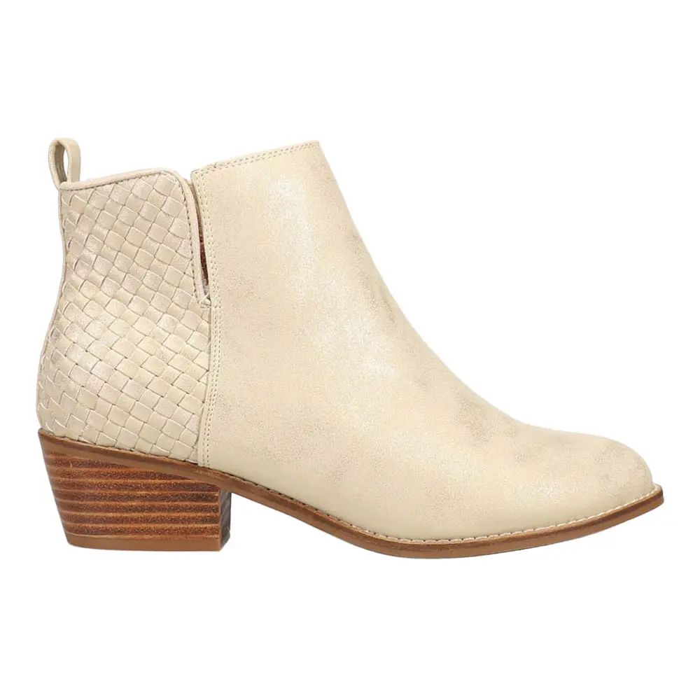 Corkys Womens Half N Half Metallic Round Toe Zippered Casual Boots Ankle Low Heel 1-2" - Gold