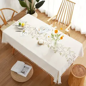 Elegant Linen Tablecloth with Feather Design - Washable - Perfect for Picnics, Camping, Weddings, Holiday Parties, Thanksgiving, Restaurants & Buffets - Rectangular, Machine-