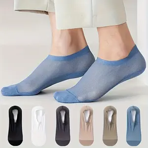6 Pairs Spring/Summer Men'S Hollow Mesh Soft Comfortable Skin-Friendly Breathable Anti-Slip Towel Bottom Ankle Socks Pure Color Seamless Socks for Home Leisure Business Office Outdoor Sports, Perfect Gift for Family Friends And Lovers