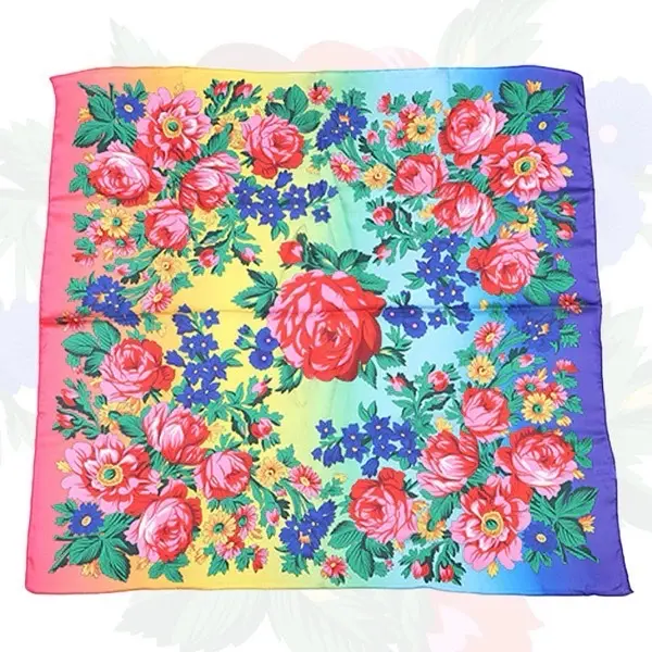 Kokum Silk Headscarf Multicolor Blue Gold Burgundy Lime Green White Floral Design Fashion Accessory