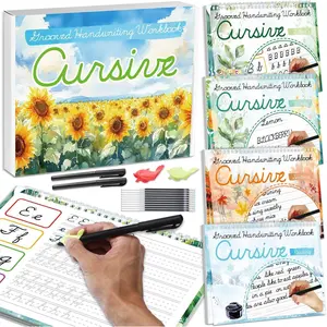 4 Pack Grooved Cursive Handwriting Practice Kit with Disappearing Ink Pens Magic  Grooved Cursive Writing Workbooks Copybook for Beginners  (Words&Sentence&Reading&Letters)