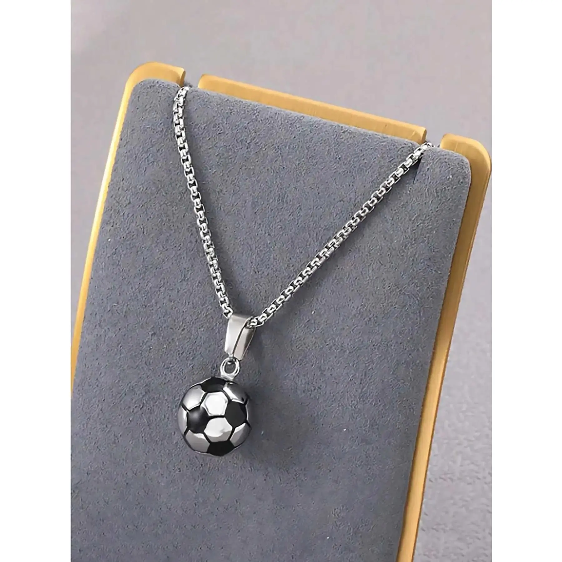 Men's Soccer Necklace in Stainless Steel, Sporty Hip Hop Ball Pendant Jewelry for a Casual All-Match Look, Daily Wear, Soccer-Themed Charm Necklaces, Simple Chain Necklaces