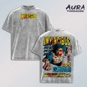 Invincible Mark Grayson Washed T-Shirt Vintage Graphic Tee Superhero Streetwear Unisex Oversized Acid Wash Cotton Shirt Comic Fan Gift