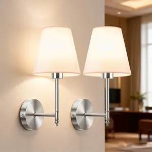 2 Piece LED Vintage Fabric Wall Light, No Wiring Installation, RGB Remote Control Dimmable, Perfect for Bedroom Living Room Study Corridor Decor