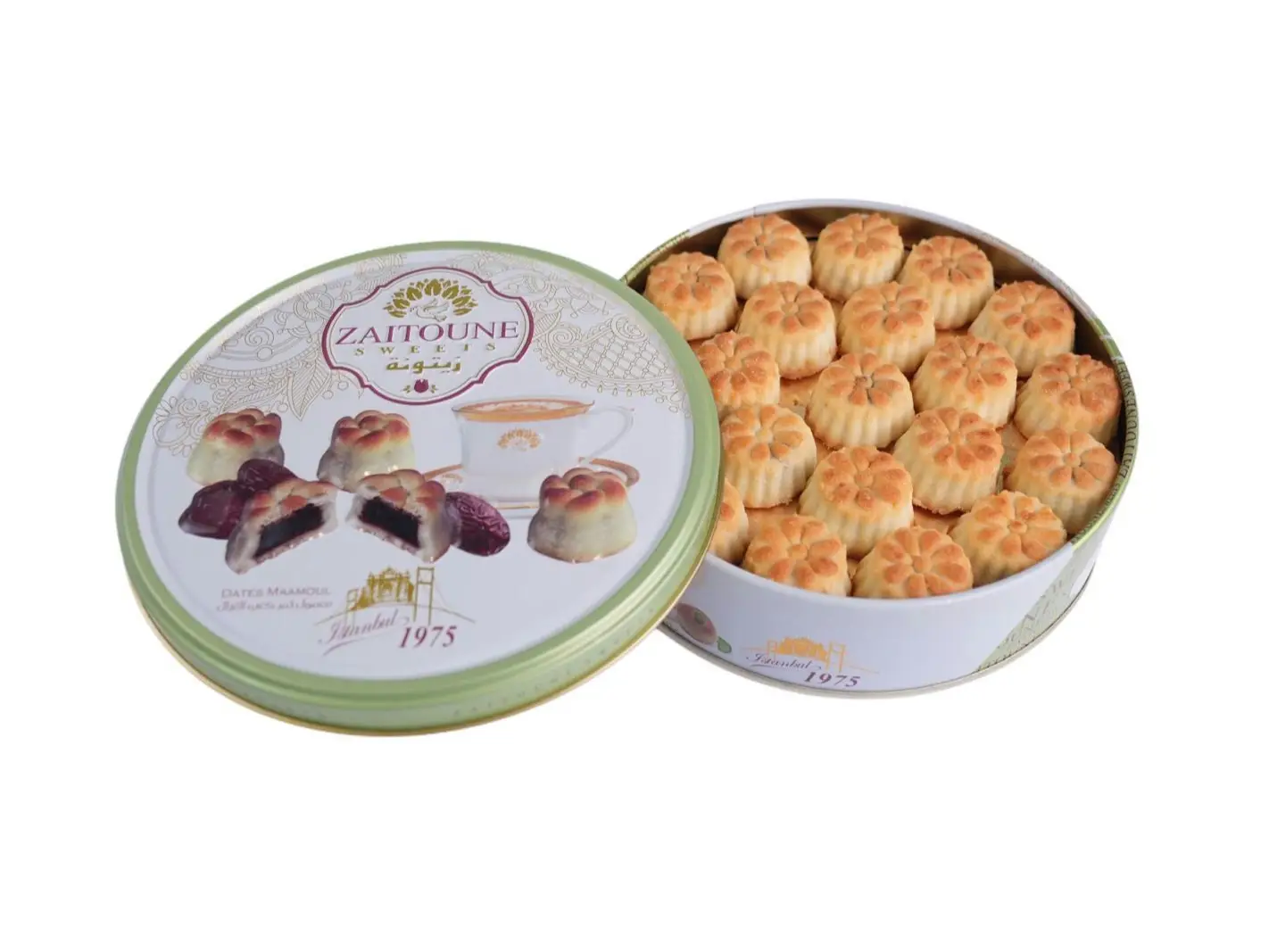 Zaitoune Date Maamoul - 250g | Middle Eastern Buttery Date Filled Cookies in a Beautiful Gift Tin | Authentic Luxury Arabic Pastry with Dates