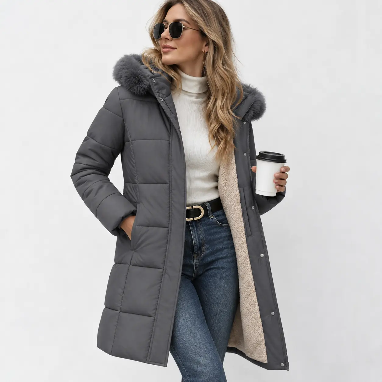 Magcomsen Women's Long Winter Down Coat Fleece Lined Puffer Jackets | Sherpa,Hood,Pockets,Zip,Warm,Thicken,Parka,Coat,Winter,Warm Casual Fabric