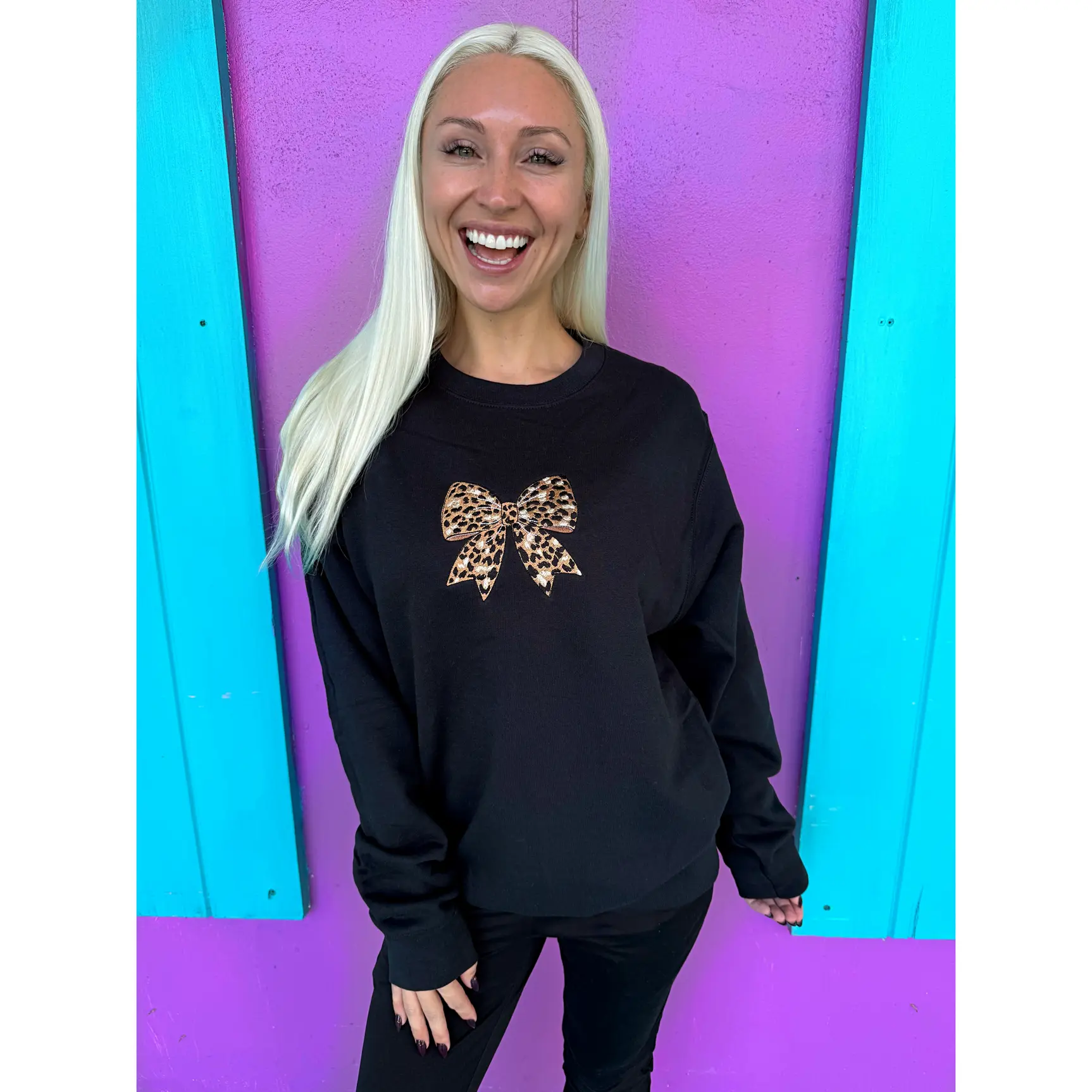 Leopard Luxe Bow Embroidered Sweatshirt