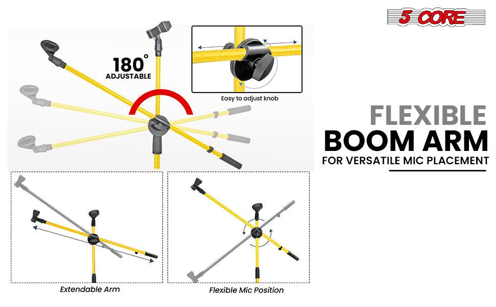 5 Core Dual Microphone Stand 2 Pack, Adjustable Tripod Floor Stand with Boom Arm, Yellow