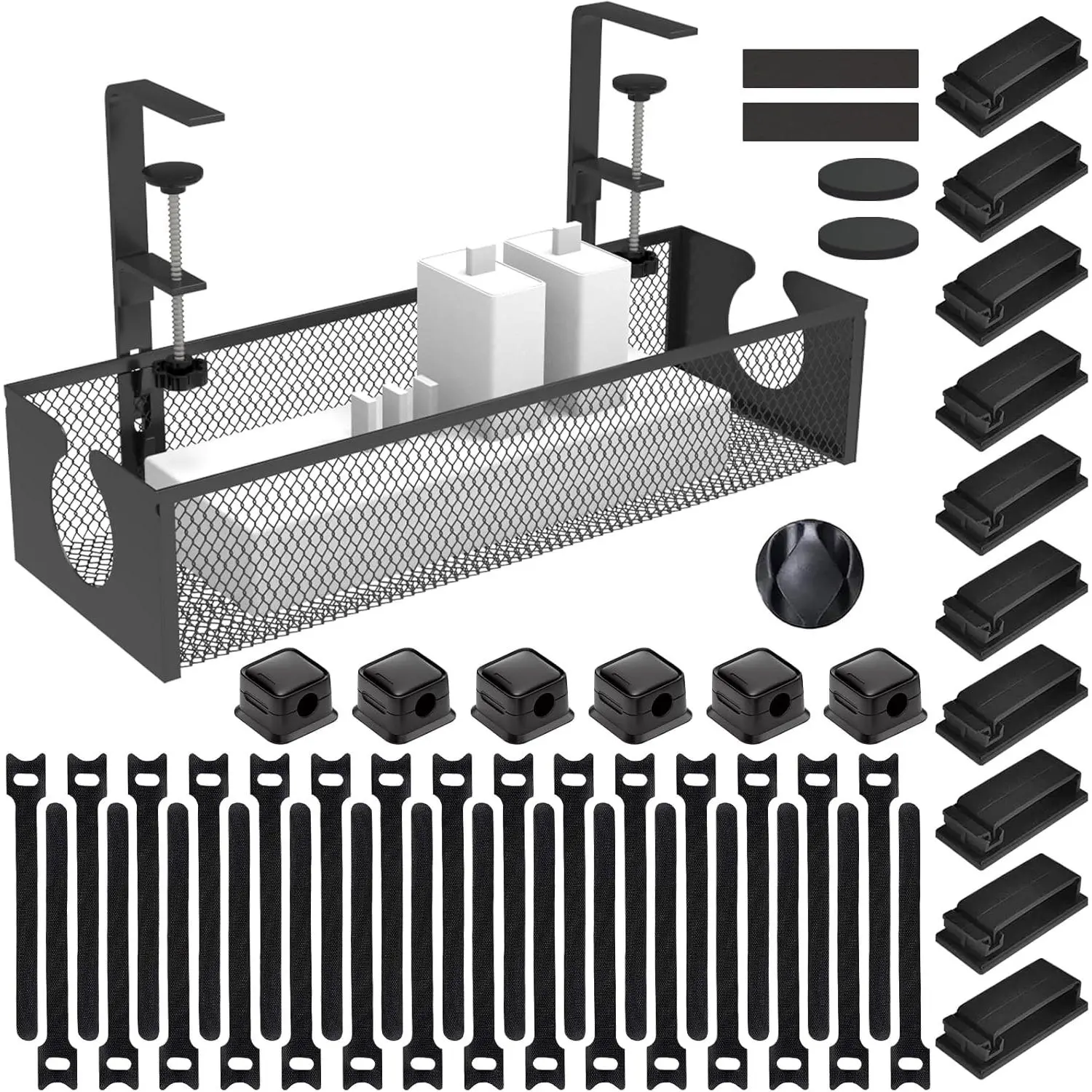 Under Desk  Management Tray, No Drill Steel Cord Organizer Kit with 52 count Different Essential Accessories for  Office Standing Desk (13.4inch, Black)