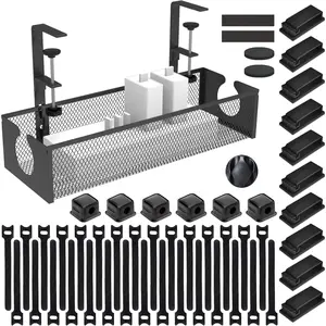 Under Desk  Management Tray, No Drill Steel Cord Organizer Kit with 52 count Different Essential Accessories for  Office Standing Desk (13.4inch, Black)