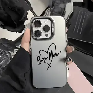 New Boy Mom Heart Text Pattern Laser Phone Case, Fashion Protective Cover for iPhone 17 16 15 14 13 12 Pro Max X XR XS Max Casing
