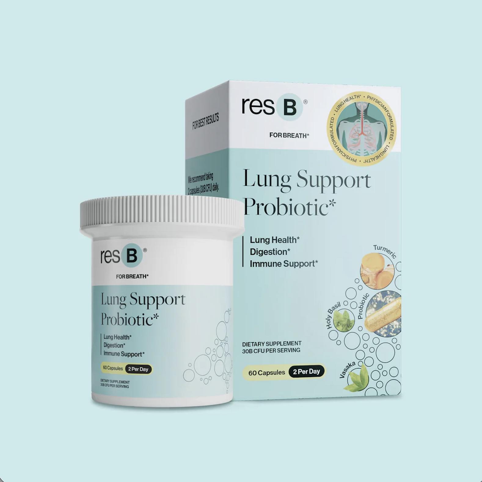 resB Lung Support Probiotic Supplement - Daily Respiratory Probiotic for Gut & Immune Support - 60 Capsules