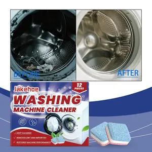 Washing Machine Cleaner Deep Clean Tablets - 12Pack Powerful Cleaning Tablets for Year-Round Deep Clean, Suitable for HE, Top Load & Front Load Washer Cleaner, Removes Odor, Grime & Build-Up, Septic Safe, Eco-Friendly