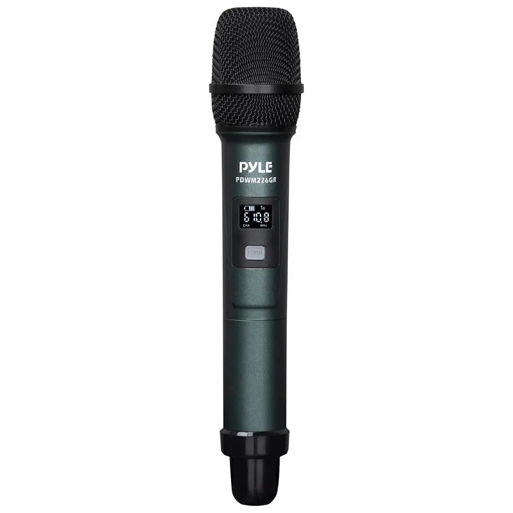 4-Channel UHF Wireless Audio Microphone System with LCD Display, Noise Reduction, Adjustable Rubber Radio Lock, Receiver, Micro Cable, USB Connector, Rack Mount, Green, Charging, Plastic