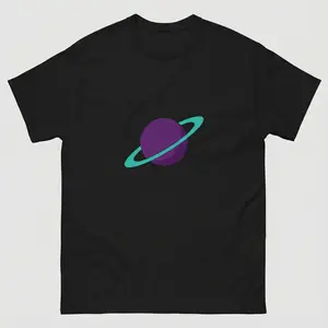 Minimalist Geometric Saturn Planet Icon T-Shirt - Men's, Unisex, Cotton, Graphic Tee, Loose Fit, Streetwear, Short Sleeve, Crew Neck