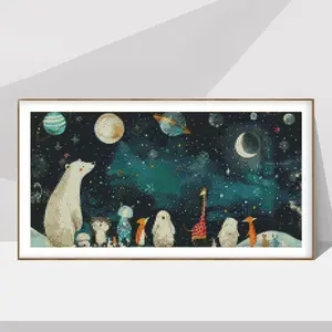 Cute Bear Pattern Cross Stitch Kit without Frame, DIY Painting Cross Stitch Needlework Set, Creative Home Wall Art Decorations