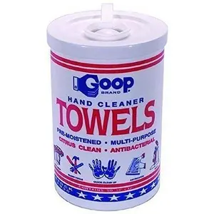 GOOP #930 Hand Cleaning Towel, Dispensing Bucket, Cleans Hands, Tools, Shoes, Cars, Bikes, Removes Grease, Tar and Much More, 90 Count