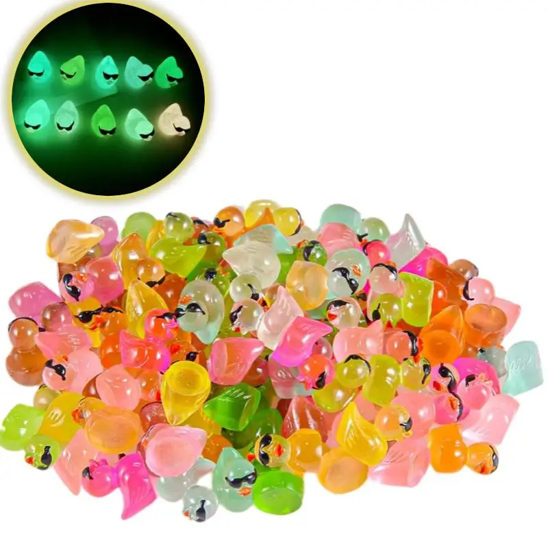 Random Color Cute Mini Cartoon Duck Decorations, 20/50pcs Luminous Sunglasses Decorative Duck Ornaments, Resin Decoration Supplies For Fish Tank
