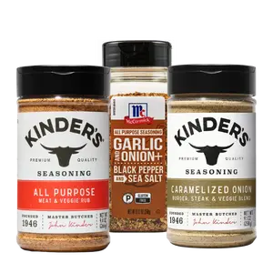 Burger Master Trio Kinder's Caramelized Onion Burger Rub Butcher's All Purpose & McCormick Garlic Onion Black Pepper Sea Salt for Ultimate Burger Flavor