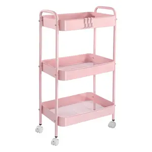 3-Tier Rolling Utility Cart with Wheels, Space-Saving Storage Organizer for Kitchen, Bathroom, Office and Dorm, Easy Assembly