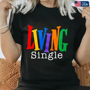 Living Single Graphic Cotton T-Shirt - Bright Colored Lettering100% Cotton Men's T-Shirt S-5XL