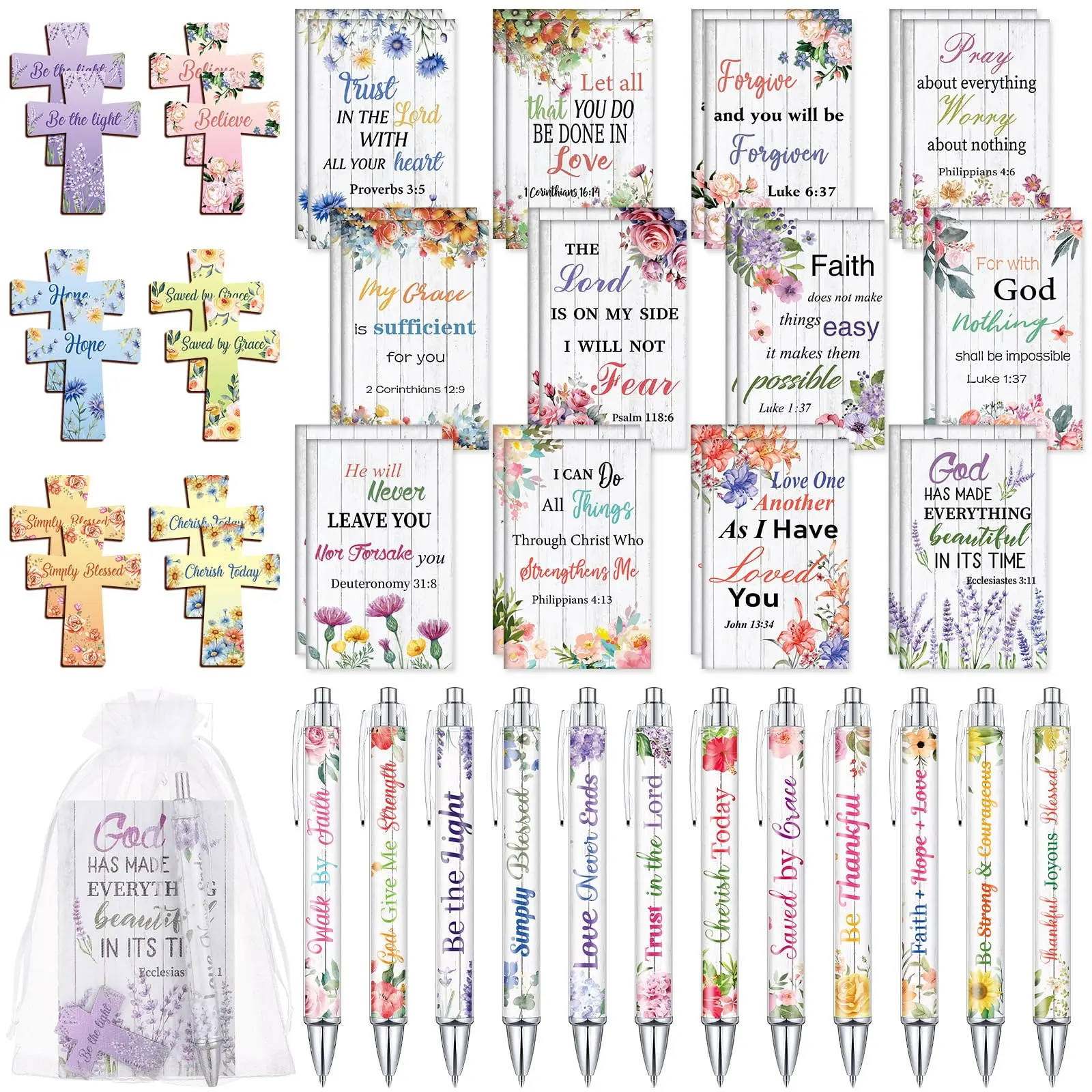 Christian Gifts with Christian Pens Pocket Notebooks Cross Magnetic Bookmark Bible Bulk Religious Gifts Study Supplies Inspirational Ballpoint Pen Bible Verses Pen Church Gift for Women Prayer, Sunday Prayer