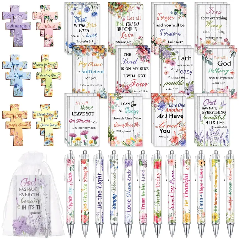 Christian Gifts with Christian Pens Pocket Notebooks Cross Magnetic Bookmark Bible Bulk Religious Gifts Study Supplies Inspirational Ballpoint Pen Bible Verses Pen Church Gift for Women Prayer, Sunday Prayer