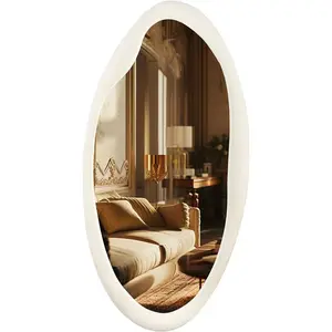 Irregular Asymmetrical Wall Mirror with Velvet Frame – 20x38.5 Inch HD Silver Glass for Living Room, Bedroom, Hallway Decor Wooden Elegant Hanging