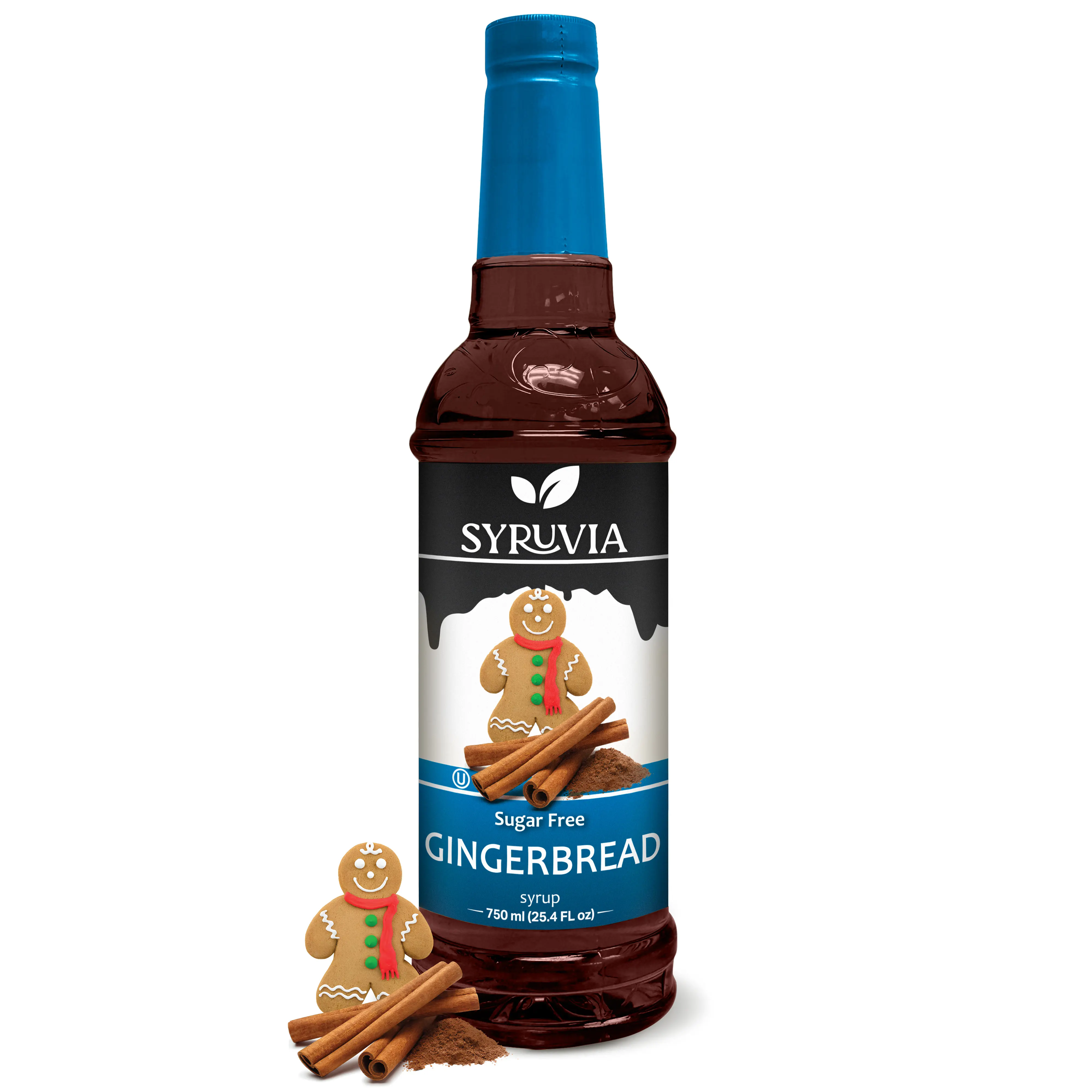 Syruvia Sugar-Free Gingerbread Coffee Syrup - 25.4 fl oz Premium Sweet Taste Ambient Plastic Bottle Beverage Flavoring - 0 Calorie, Kosher, Gluten Free for Drinks, Desserts