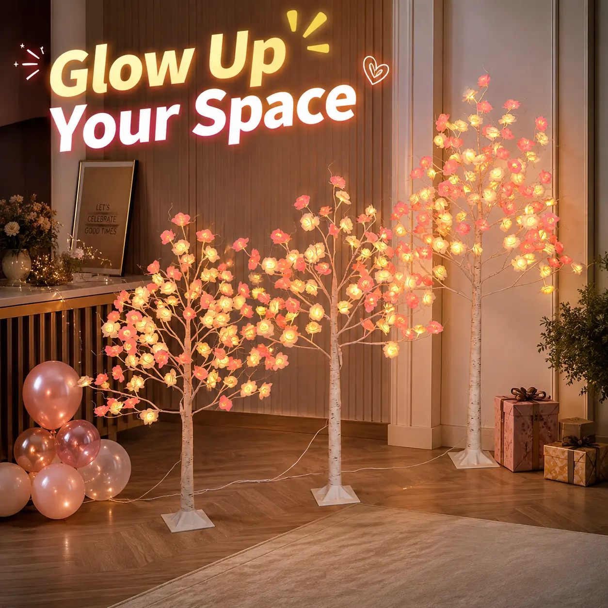 LED Lighted Artificial Tree Lamp with Decorative Branch Lights for Christmas New Year Holiday Home Indoor Outdoor Decor